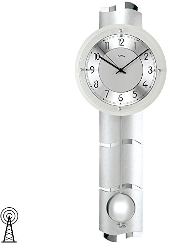 Pendeluhr AMS 5215 Wanduhr mit Pendel Funk Zifferblatt aus Aluminium Mineralglas