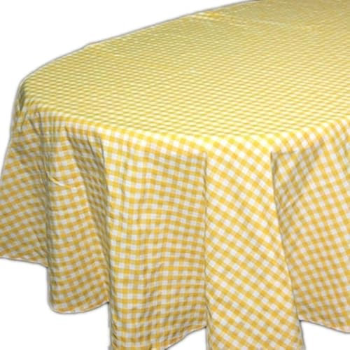 Pflegeleichte Tischdecke Decke Unterdecke Oval Gelb Weiß Karierte Gartendecke Küchendecke Landhaus (Tischtuch 160x220 cm oval)