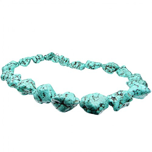 Massive Halskette Collier aus Türkis-Howlith im Verlauf 925 Silber Edelstein-Kette Natursteine 60cm