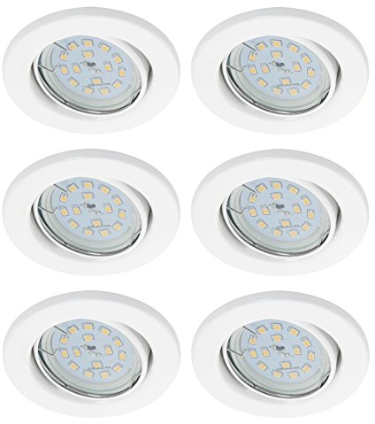 Trango 6er Pack Einbaustrahler 6729-066MO Einbauleuchte, Deckenlampe in Weiß Rund inkl. 6x LED Modul nur 30mm Einbautiefe Deckenleuchte, Einbauspots Deckenpampe