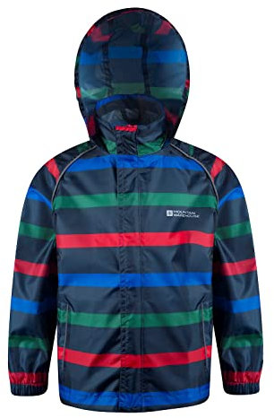 Mountain Warehouse Pakka Kids Waterproof Jacket - Wind Resistant, Lightweight,Breathable Rain Coat for Girls & Boys, Packaway Bag - For Rain, Autumn, Winter Navy Kids Size 2-3 Years