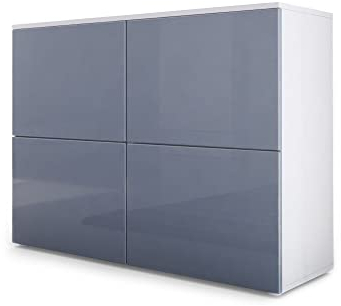 Vladon Sideboard Rova, Made in Germany, Kommode mit 4 Türen, Weiß matt/Grau Hochglanz (92 x 72 x 35 cm)