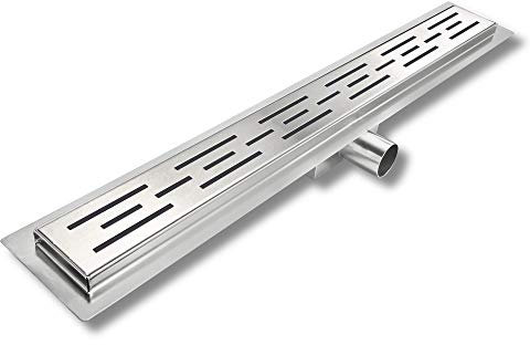 Elbe® Duschrinne 70 cm aus Edelstahl, 3-reihig-Schlitzm Muster, Duschablauf mit Siphon und Haarsieb, Ablaufrinne Gruchsstop, Bodenablauf flach, Komplettset mit Bodenbefestigung, Länge 70 cm - 110 cm