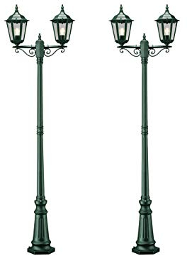 Konstsmide 2er-Set 2-flammige Standleuchten FIRENZE, E27, Aluminium grün, inkl. Pfahl und Fundament 7234-600