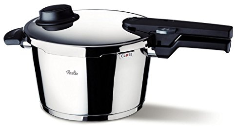 Fissler, pentola a pressione Vitavit Comfort con inserto, diametro/induzione, a gas, in vetroceramica, acciaio inossidabile, Acciaio INOX, acciaio inox, 8 litri, senza rivestimento