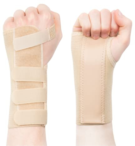 Actesso Tri-Weave Handgelenkschiene - Lindert Symptome bei Karpaltunnelsyndrom, Frakturen, Verstauchungen, Sehnenscheidenentzündung und Gelenkschmerzenn (Elastisch, Rechts Hand, Beige, M)