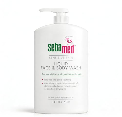 SEBAMED Sensitive Skin Face and Body Wash for Women and Men, pH 5.5, Mild Gentle Hydrating Cleanser, Hypoallergenic Body Wash, Dermatologist Recommended, 33.8 Fluid Ounces (1 Liter)