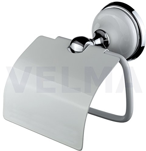 VELMA - 218351 - Exclusiver Toilettenpapierhalter unserer Serie Bianco - Hochglanz verchromt und aus hochwertiger Keramik - Kein Plastik - 100% rostfrei - Premium Qualität !