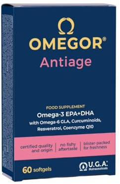 OMEGOR Anti-Aging – Omega 3 Kapseln mit EPA/DHA & Omega 6 GLA – Fischöl Kapseln mit Resveratrol, Kurkuma, Alpha-Liponsäure, Coenzym Q10 – Omega-3 Supplement für Haut & Gelenke – 60 Kapseln