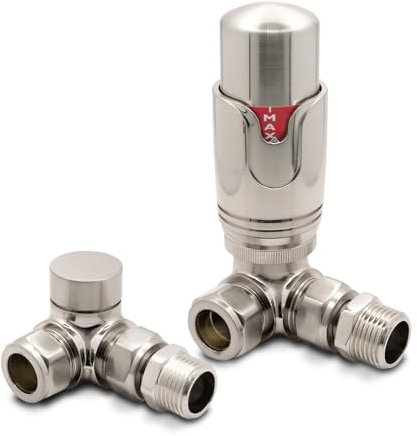 Corner Brushed Nickel Thermostatic Valves for Radiators & Towel Rails