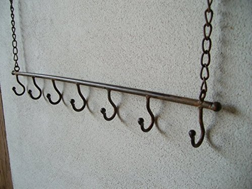Deko-Impresion Eisenstange, Kette mit 7 Haken, Wandhalter Eisen Utensilienhalter Landhausstil
