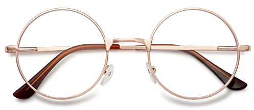 VEVESMUNDO Schoenleben Runde Metall Lesebrille Herren Damen Nickelbrille Lennon Brille Lesehilfe Stärke (Golden, 3.0)