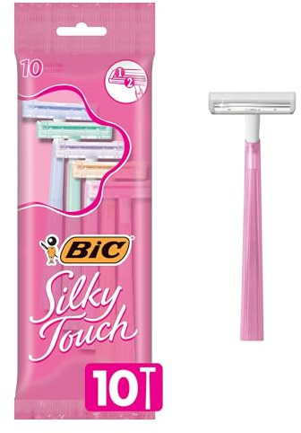 BIC Silky Touch Women's Disposable Razors, With 2 Blades, Pretty Pastel Razor Handles, 10 Count Pack of Shaving Razors