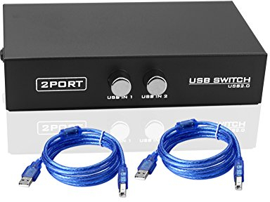 SIENOC 2 Port Fach USB 2.0 Sharing Switch Umschalter Schaltkasten Switch Box Hub für PC Computer Scanner Drucker OVP (2 Port Switch mit Kabel)