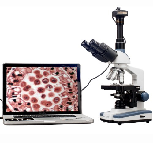 AmScope T120B-5M LED Lab Trinokulares Verbundmikroskop mit Mechanischem 3D-Tisch und 5MP-Kamera, 2000X, 280mm x 178mm x 350mm, Weiß