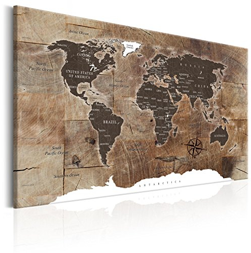 B&D XXL - Weltkarte mit Pinnadeln Pinnwand & Vlies Leinwand Bild 120x80 cm XXL Bilder mit Pins Kork Rückwand 1 Teilig Kunstdruck Korktafel Korkwand Memoboard Pinboard Wandbilder Karte Landkarte