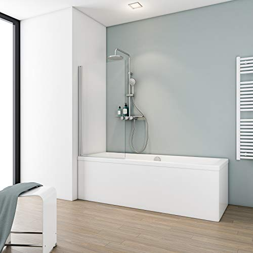 Schulte Duschwand Komfort zum Kleben, kein Bohren in Fliese notwendig, 70 x 130 cm, 5 mm Sicherheitsglas klar hell, alunatur, Duschabtrennung für Badewanne