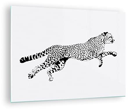 Moderne Impression sur Verre Guépard animaux points Image Tableau en Verre Decoration Murale 70x50cm Deco Cadre Salon Chambre Cuisine Horizontal Petit Tableaux Decoratifs Muraux Art Wall GAA70x50-3128