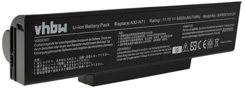vhbw 1x Batterie de Rechange pour Ordinateur Portable 6600mAh (11.1V) Noir, Compatible avec ASUS X73by, X73e, X73s, X73sd, X73sm, X73sv, X77, X77J