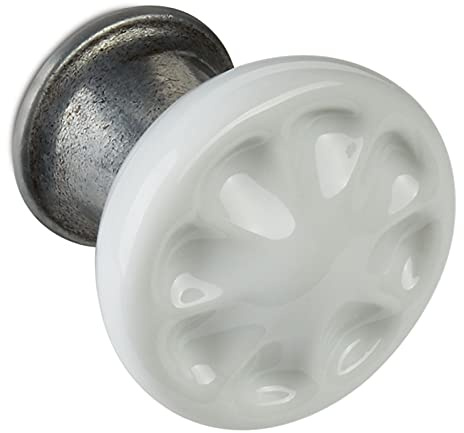 SOTECH Meta Porzellanknopf Porzellangriff Weiß Altsilber Finish Ø 33 mm