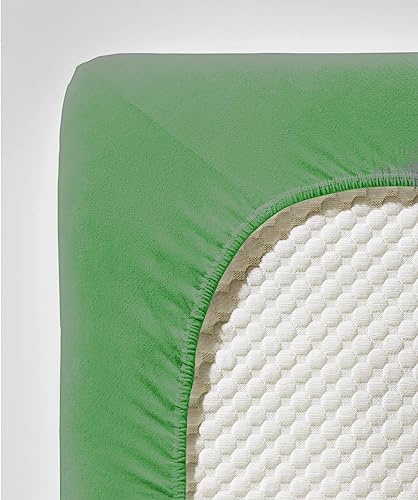 fleuresse Comfort Spannbettlaken (96 % Baumwolle, 4 % Elasthan), mit Rumdumgummizug, Ökotex Standard 100, für Matratzen bis 26 cm Höhe, 90 - 100 x 200 - 220 cm, grasgrün