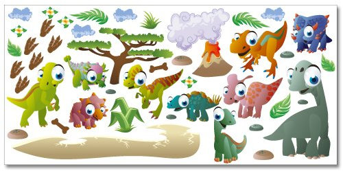 Wandkings Dinosaurier Wandsticker XL Set, 44 Aufkleber, Gesamtfläche 130 x 70 cm