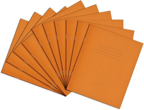 Rhino 8 x 6.5 Exercise Books, 8mm Ruled, 48-Page / 10-Pack, Orange | Notebooks with Standard Line Spacing & No Margin - Perfect for Writing Lesson & Meeting Notes in School, Home or Office