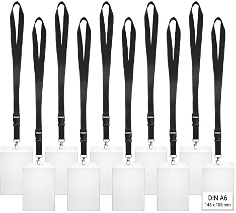 Karteo Kartenhülle mit Schlüsselband schwarz [10 Stück] Ausweishülle a6 mit Band als Ausweishalter Weichplastik vertikal