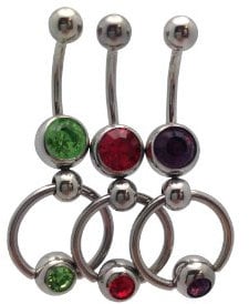 BodyJewelryOnline Satz von 3 Bauch Ringe Türklopfer Slave Design 14G 3/8