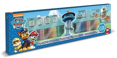 Multiprint Set 4 Stempel für Kinder und 60 Farbige Markierungen Paw Patrol Boy, Made in Italy, Stempelset Kinder, in Holz und Naturkautschuk, Ungiftige Waschbare Tinte, Geschenkidee, Art.18903