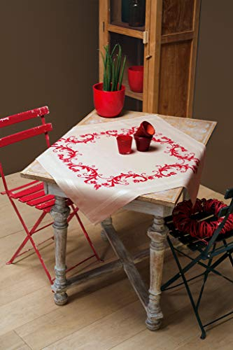 VERVACO Rote Dekoration Stickdecken Basteln Erwachsene Kreativ Decke 80 x 80 cm Stickset DIY Sticken Set Stickpackung/Tischdecke im vorgedruckten/vorgezeichneten Kreuzstich, Baumwolle, Multicolor