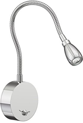 ledscom.de LED Leselampe/Wandleuchte HAN, Schwanenhals, Schalter, chrom glänzend, weiß