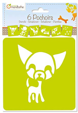 Avenue Mandarine 42642O - Set mit 6 Schablonen, 15 x 15 cm, geeignet für Kinder ab 3 Jahren, für Filz- und Farbstifte, Farben oder Farbbomben,Hunde, 1 Set