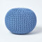 Homescapes Pouf Strickpouf rundes Bodenkissen, Sitzpouf 35 x 40 cm, gepolsterter Sitzhocker, Sitzpuff/Puff mit grob gestricktem Bezug aus 100% Baumwolle, Strickpuff, blau