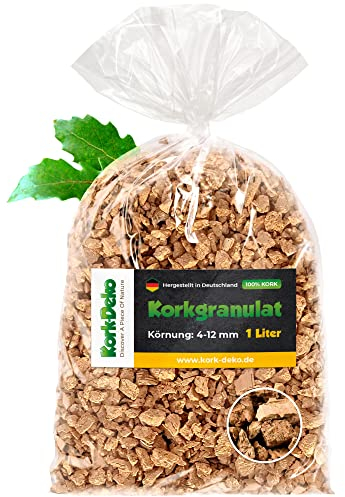 1 Liter Korkgranulat, GROB (4-12 mm) (Kork-Substrat, Kork-Schrot) für Terrarien (Reptilien), Terrariensubstrat (Späne, Einstreu, Bodengrund) oder Dekoration/Modellbau