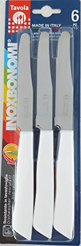 InoxBonomi 30006B Blister 6 Pezzi, Coltello Tavola 11 cm, Manico, Bianco