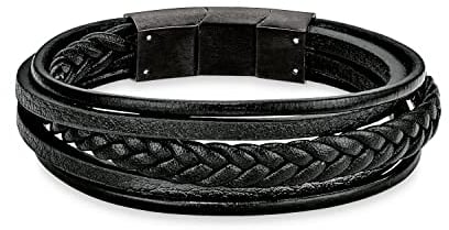 s.Oliver Herren Leder-Armband, Edelstahl IP schwarz