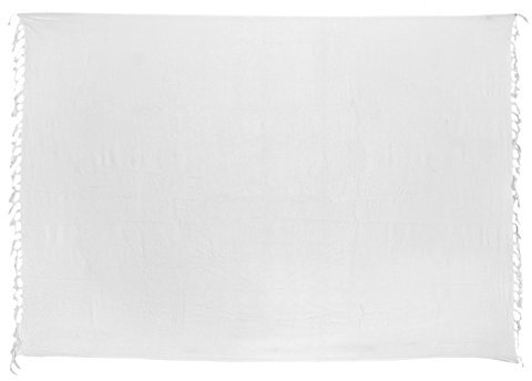 Kascha Sarong Pareo Wickelrock Strandtuch Tuch Wickeltuch Handtuch - Blickdicht - ca. 170cm x 110cm - Weiss Einfarbig Handgefertigt inkl. Kokos Schnalle in Fischform