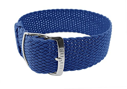 Eulit Uhrenarmband Perlonband | Durchzugsband blau in 20mm - 29011, Schließe:Silbern