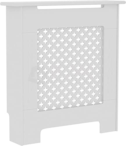 Vida Designs Oxford Radiator Cover – Traditional Cross Pattern, White, MDF, Stylish Design, Heat Efficient, Small, (H 82 x W 78 x D 19 cm)
