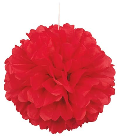 Ruby Red Hanging Paper Tissue Pompom (40cm) 1 Piece - Vibrant Solid Color Party Decoration for Birthdays, Weddings, Baby Showers, and Events