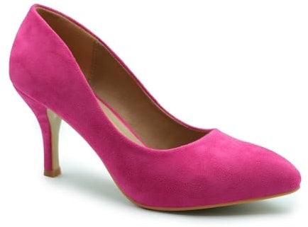 Womens Ladies Low MID HIGH Kitten Heel Pumps Pointed Toe Work Court Shoes Size (UK 8 / EU 41 / US 10, Fuchsia Pink Suede)