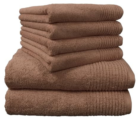Dyckhoff 0410996215 Handtuchset Brillant, 2 Badetücher / Duschtücher 70 x 140 cm und 4 Handtücher 50 x 100 cm, 6-teilig, nuss