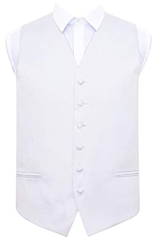 DQT Mens Plain Glossy Satin Classic Waistcoat - Wedding, Business & Formal Suit Vest - White 38 (M)