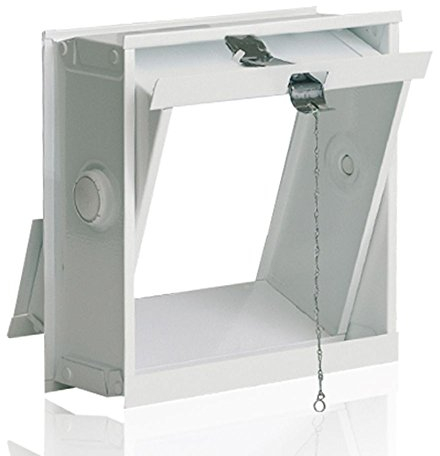 Lüftungsflügel weiß Stahlblech (267x285x90 mm) für 1 Glasbaustein (24x24x8 cm) - mit Zugvorrichtung