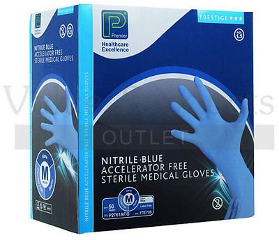 Shermond P2762AF/S Sterile Powder Free Nitrile Gloves, Size 9/Large, Blue (Pack of 100)