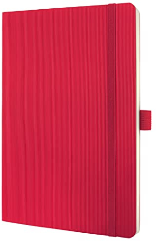 Sigel CO325 Notizbuch A5 liniert rot, Softcover, 194 nummerierte Seiten, nachhaltiges Papier, mit Inhaltsverzeichnis, Stiftschlaufe, Falttasche, Gummibandverschluss, Conceptum