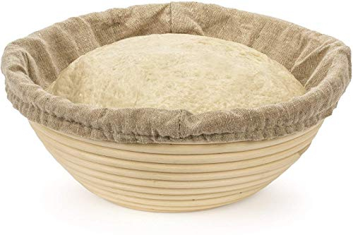 MEETOZ 8 inch Round Banneton Brotform Bread Dough Proofing Rising Rattan Handmade Basket with Linen Liner Cloth - 20 x 8cm