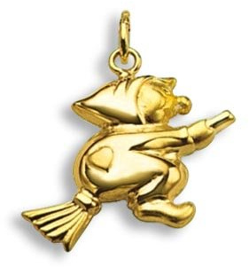 Echtgold Charms Ketten Anhänger Hexe 14 Karat Gold 585 (Artikel 208010)