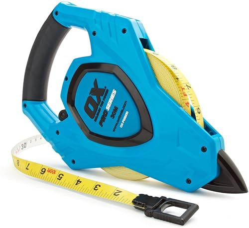 OX Pro Fiberglass Open Reel Tape Measure 100ft / 30m – Heavy-Duty, Shatter-Proof ABS Plastic Case, Double Nylon Coated Blade, Imperial & Metric, 3:1 Gear Ratio, Ground Spike, OX-P028230
